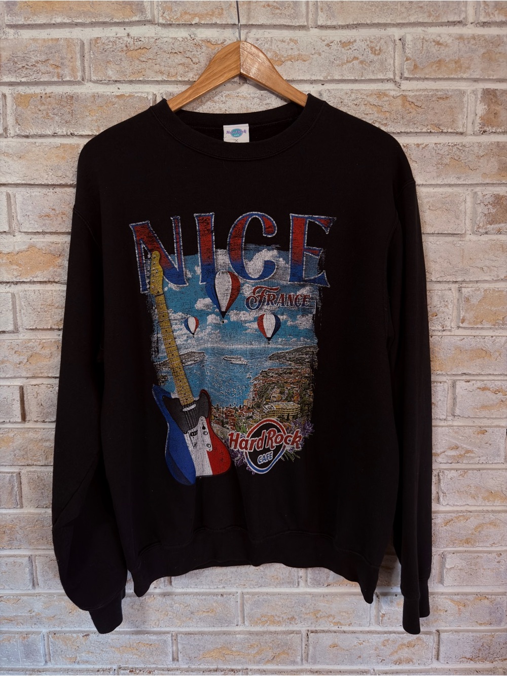 Hard Rock Cafe Black Crewneck with Blue, Red & White Graphic